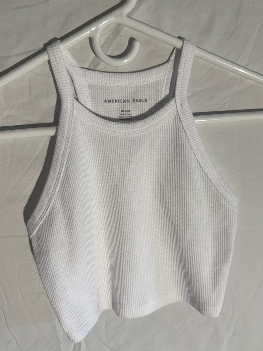 American Eagle Outfitters White Ribbed High Neck Cropped Tank